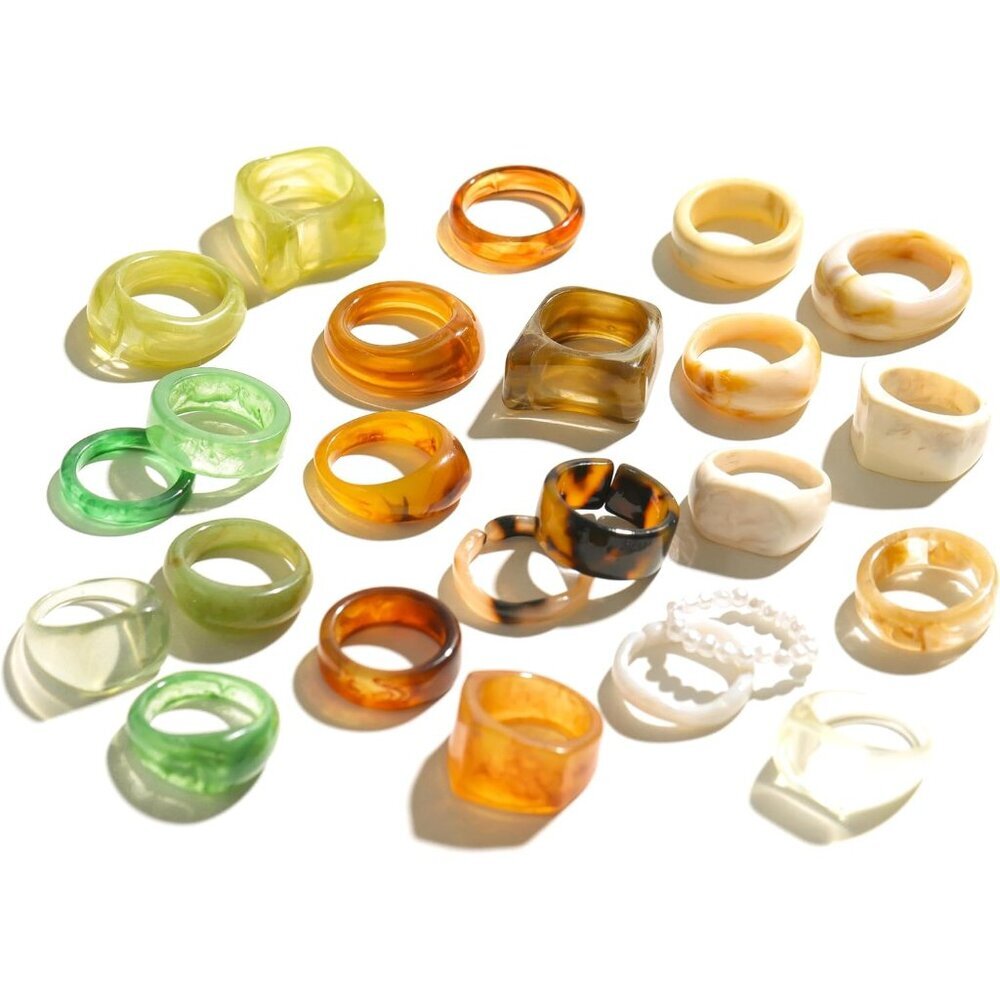 Resin Acrylic Plastic Knuckle Rings for Women, Chunky Trendy Colorful Stackable